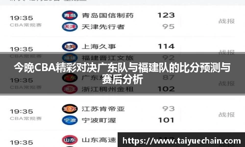 今晚CBA精彩对决广东队与福建队的比分预测与赛后分析